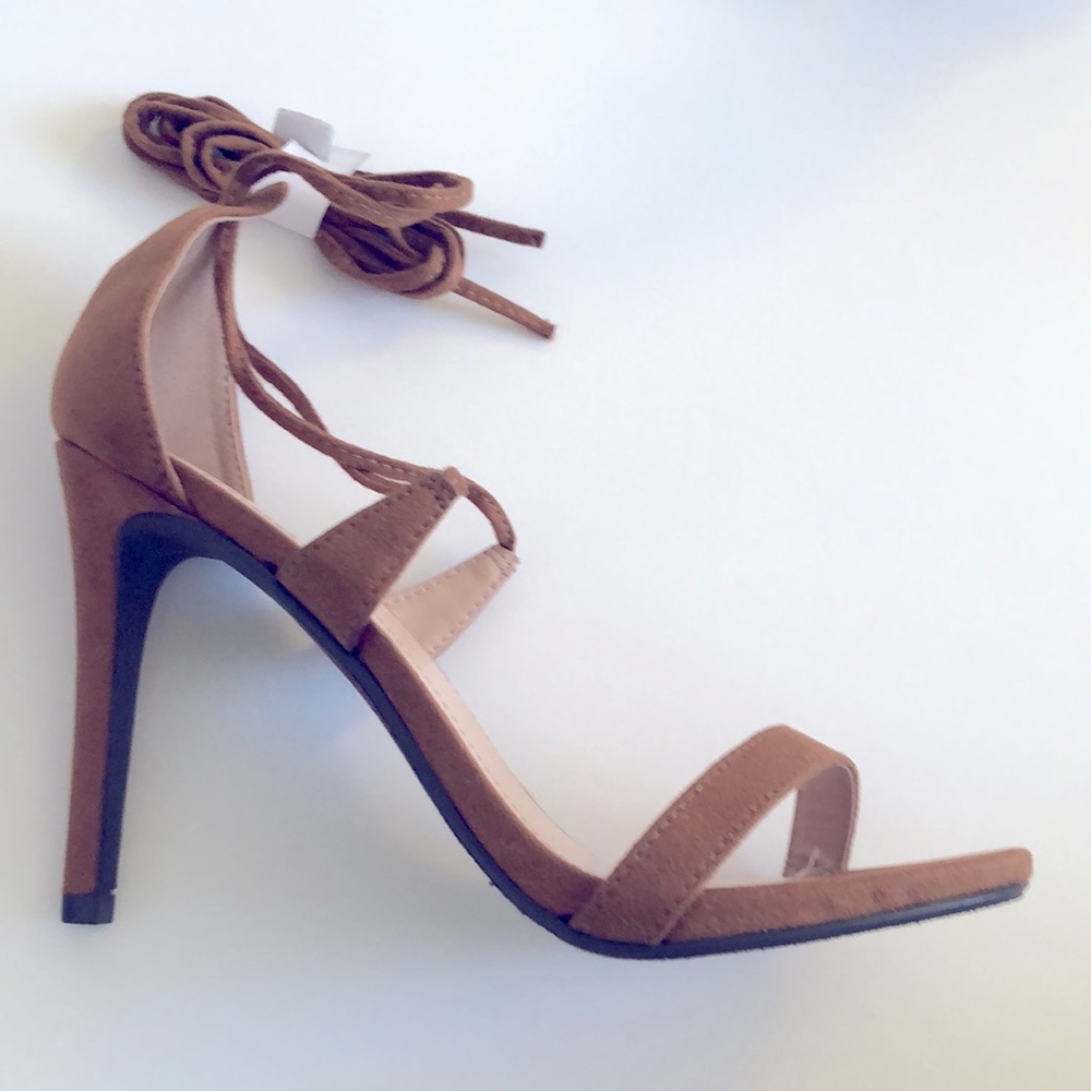 New Glam Brown Lace-up Heels - Picture 1 of 6
